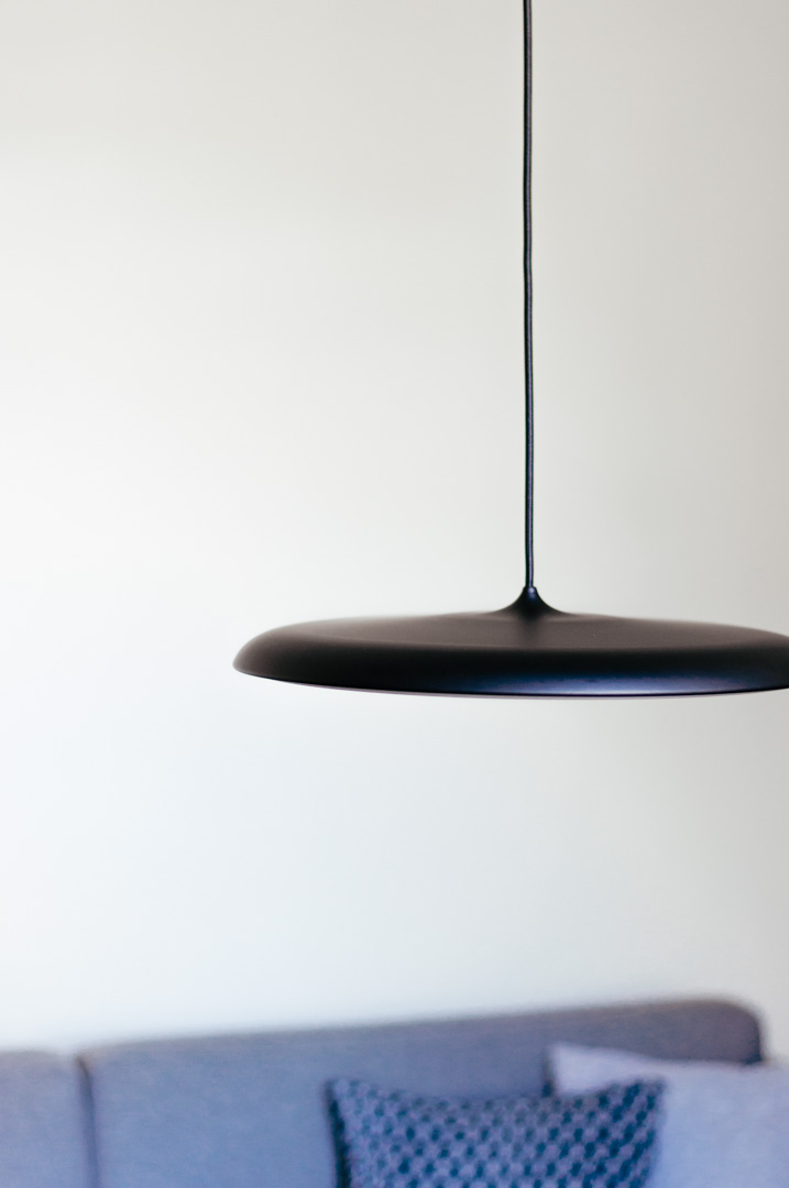 Why I chose a low pendant light instead of a TV - sofa detail 